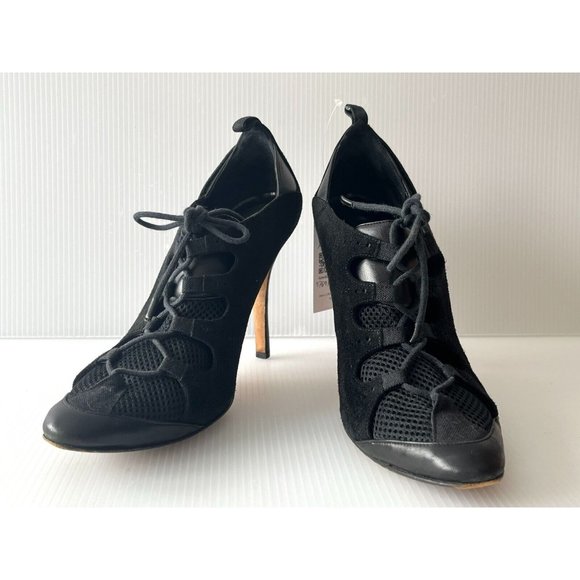 Manolo Blahnik Black Suede Lace-Up Heels, Size 39.5 (IT) 9.5 (US) - Picture 1 of 11